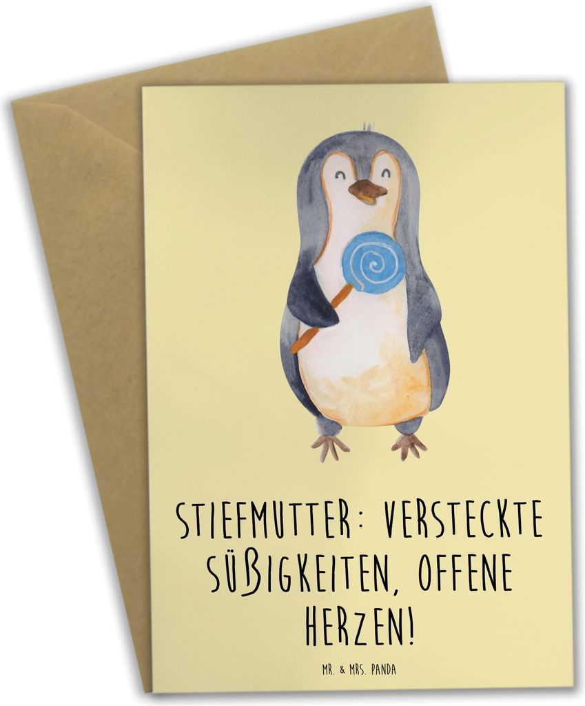Mr. & Mrs. Panda Grußkarte Stiefmutter Herzen - Gelb Produktbild 