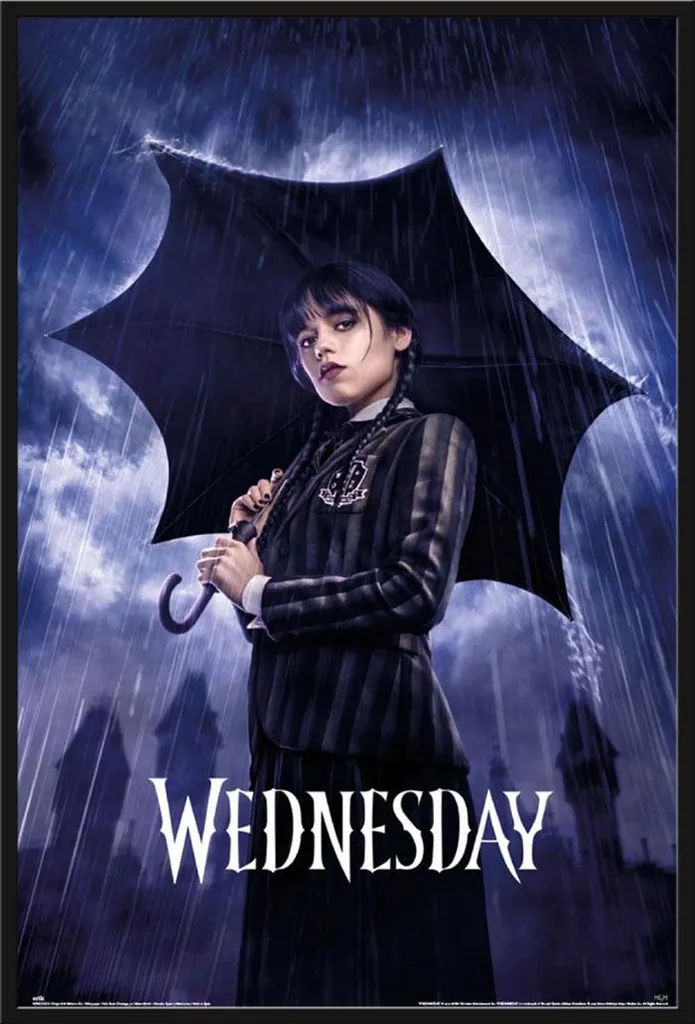 Poster Wednesday Umbrella encadré vitre incassable et cadre noir Shinsuke