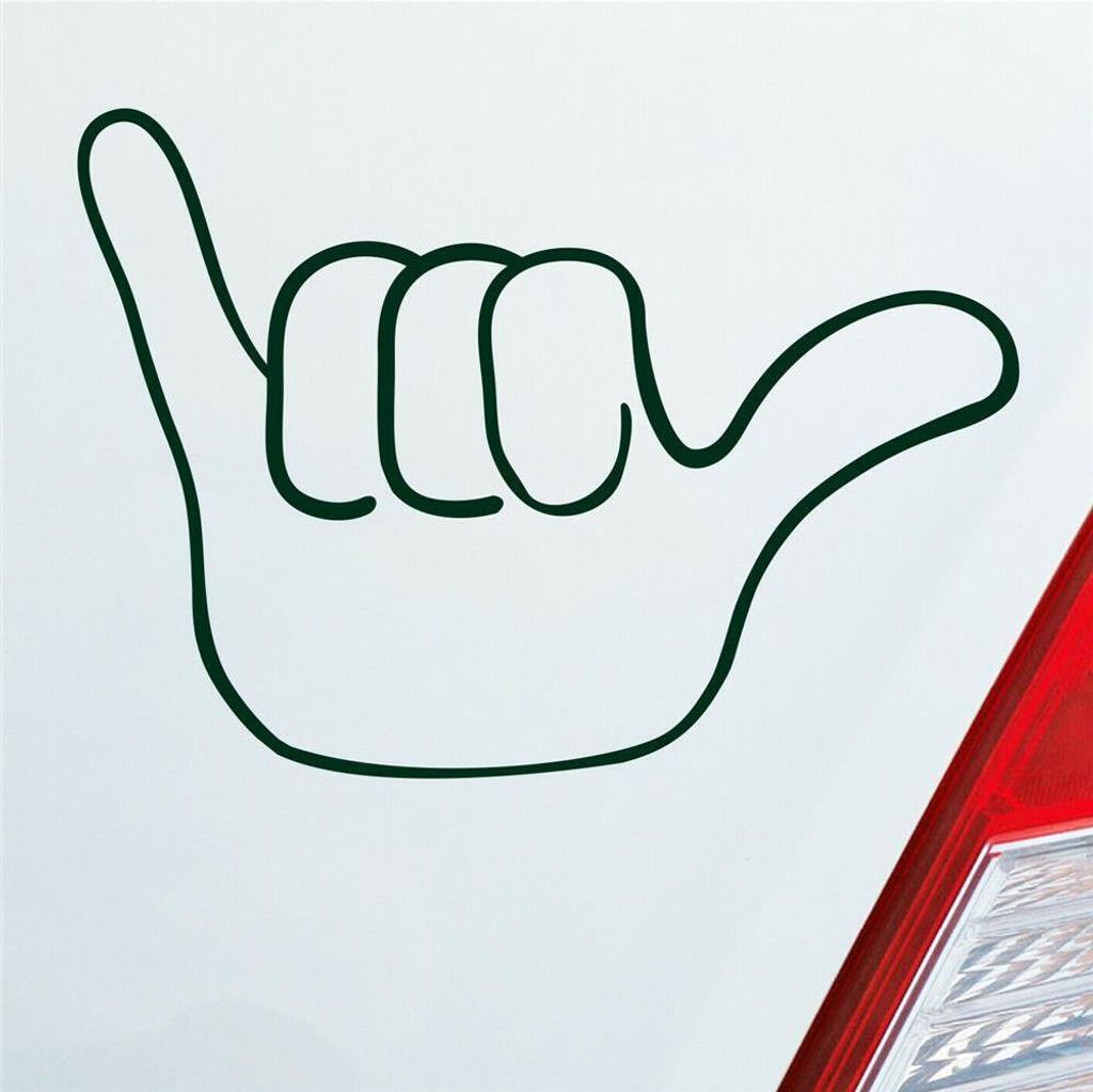 Auto Aufkleber Hang Loose Hand Surfer Shaka Beach Surfing 10x14 cm Dunkelgrün Sticker Heckscheibenaufkleber