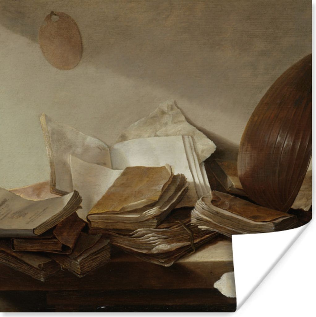 MuchoWow Poster Stilleben mit Büchern - Gemälde von Jan Davidsz. de Heem 75x75 cm - Wand Dekoration