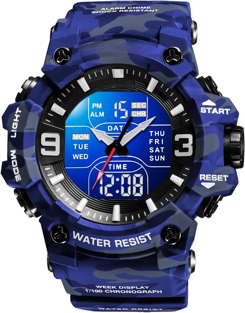 Orologio Digitale da Uomo 5 ATM Impermeabile Militare Orologio Tattico da Uomo Ragazzi Orologio Sportivo Cronografo Outdoor con Cronometro Sveglia Vibrazione
