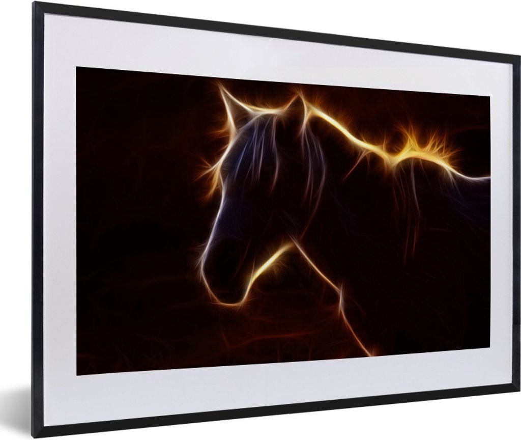 MuchoWow Gerahmtes Poster Pferd - Kontur - Leicht 60x40 cm - Poster mit Schwarzem Bilderrahmen Wandposter Rahmen Foto Bilder - Schlafzimmer - Pla...