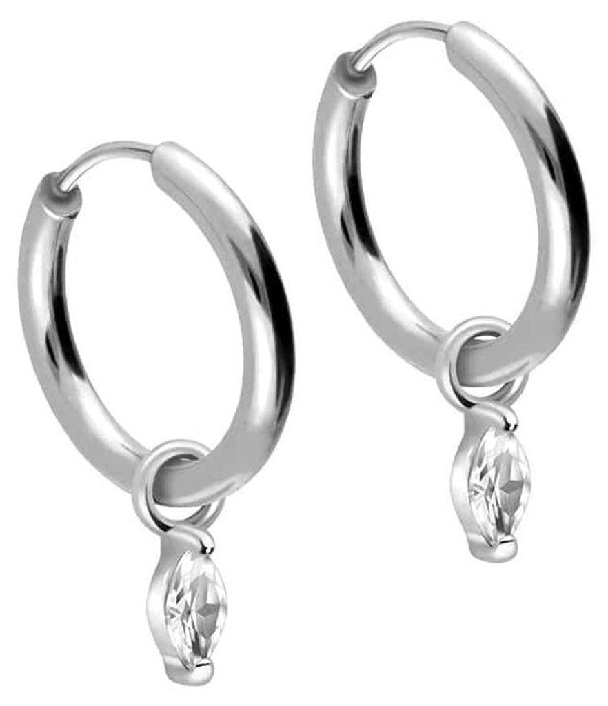 Chirurgenstahl Ohrclicker Creolen EINGEFASSTER OVALER KRISTALL Silber Innendurchmesser: 12mm + Designstärke: 2mm