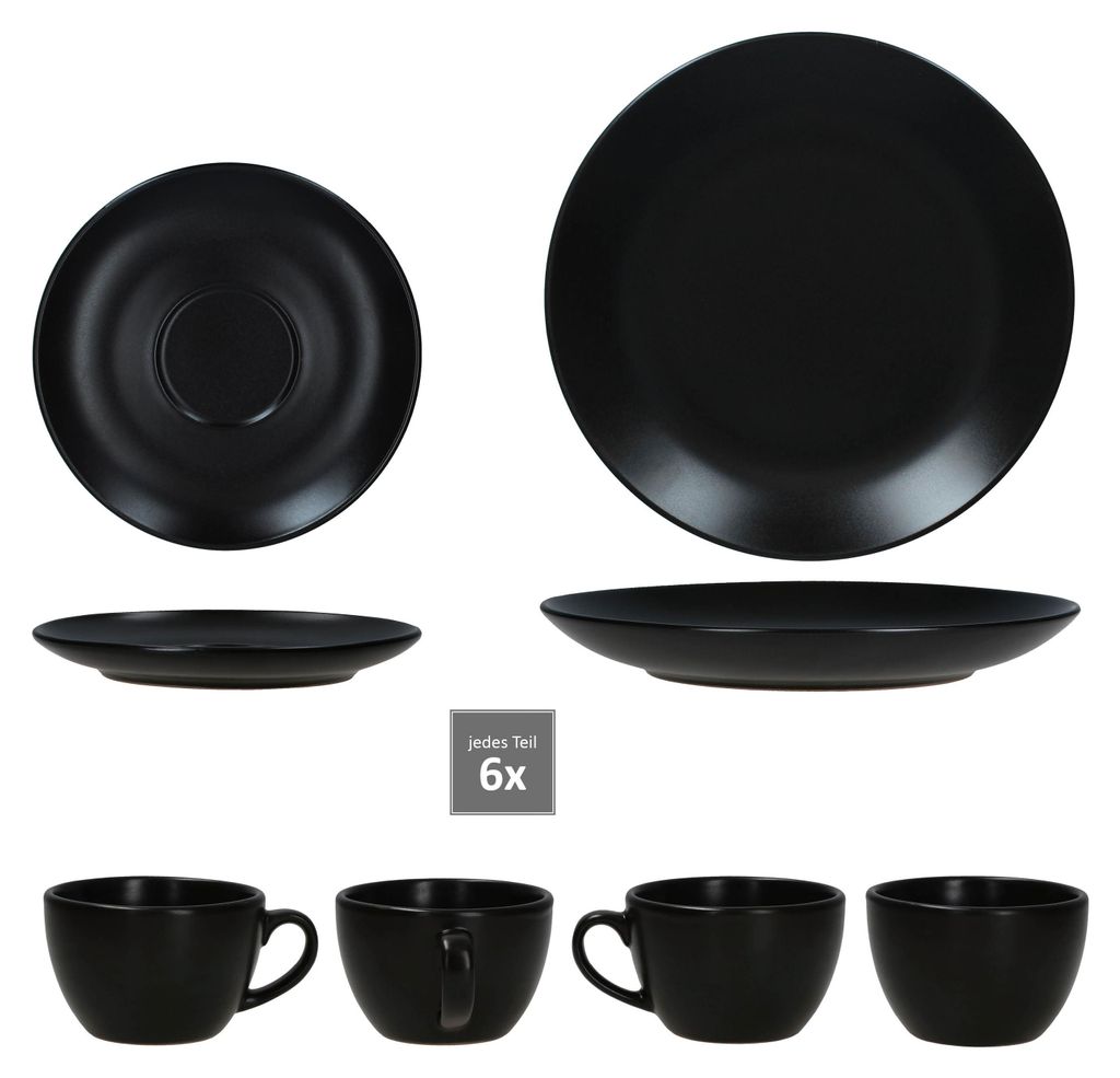 18tlg Kaffeeservice Panther schwarz Steingut 6 Personen