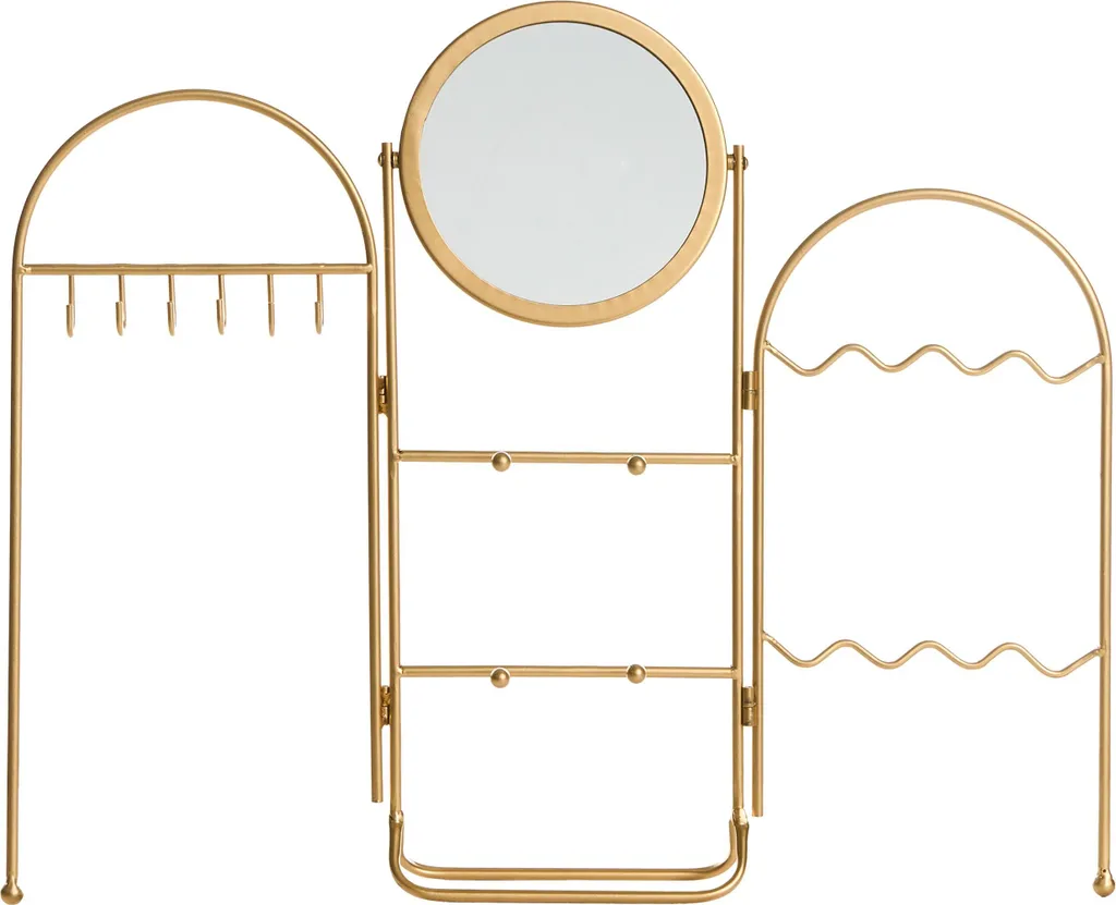 Porte-bijoux design métal doré miroir pivotant 40cm pour cosmétiques