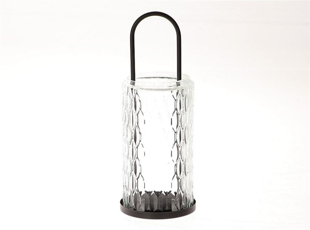 Hbx Natural Living Laterne aus Glas und schwarzem Metall, Durchmesser 10 x 27,5 cm
