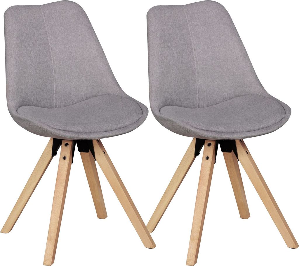 tinkaro 2er-Set Retro Esszimmerstuhl ALKANA Stoff/Hevea Massivholz Polsterstühle Hellgrau