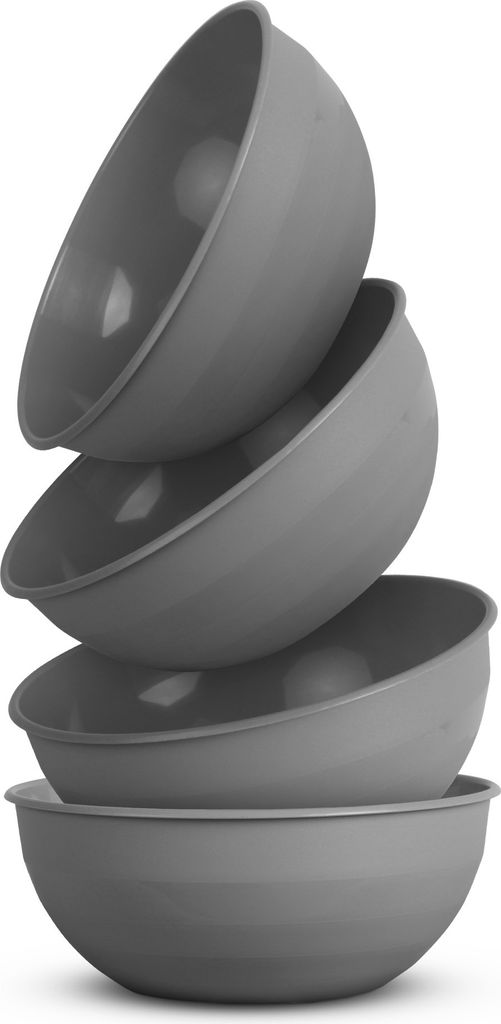 4er Pack Kunststoff Schüssel Plastikschüssel - BPA Frei - Spülmaschinenfest - ( Ø25,5cm / Grau ) Bruchfester PP - Salatschüssel Rührschüssel...