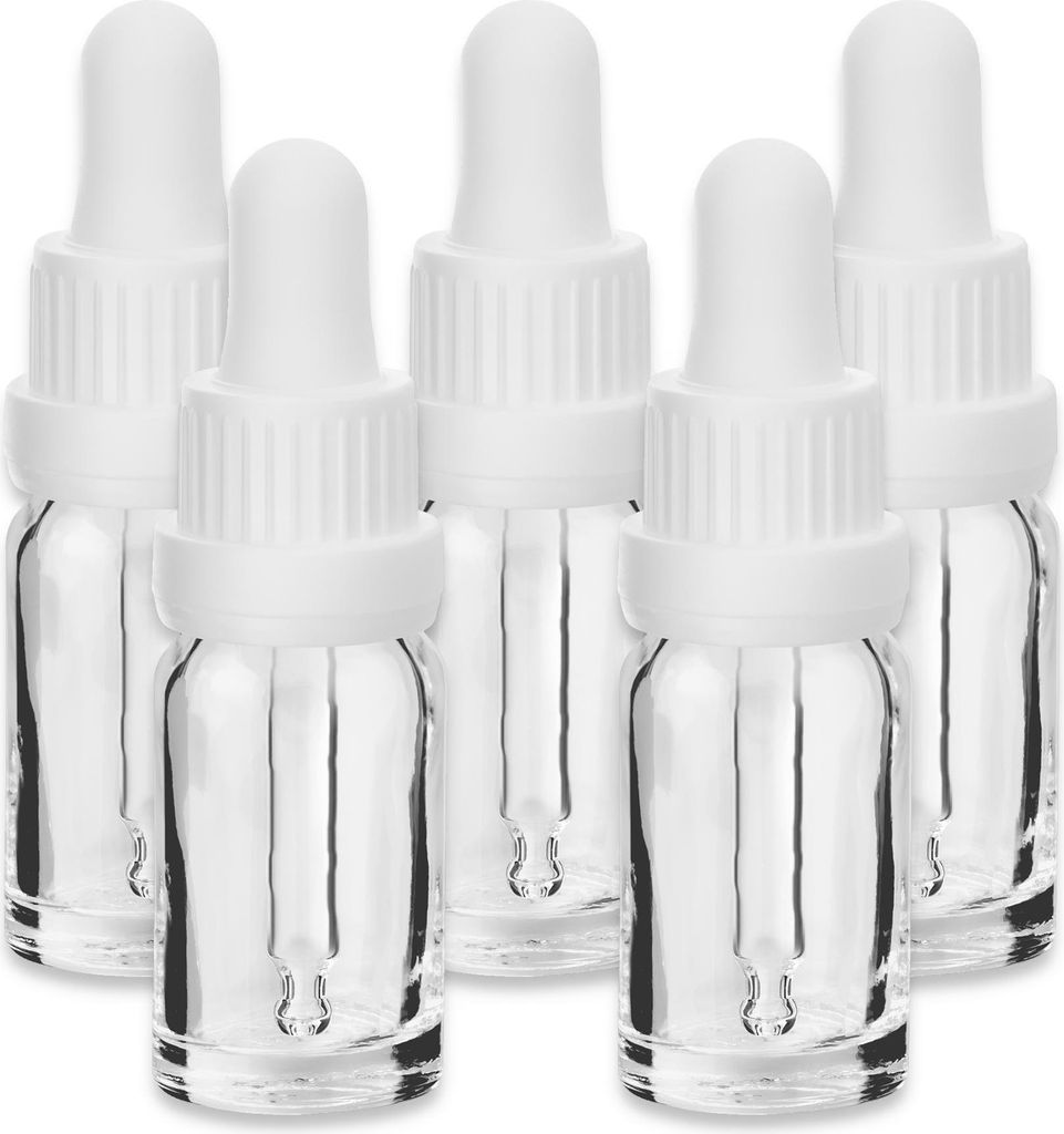 x5 Glasflasche klar 10 ml mit weißer Pipette Miniflasche Produktbild 