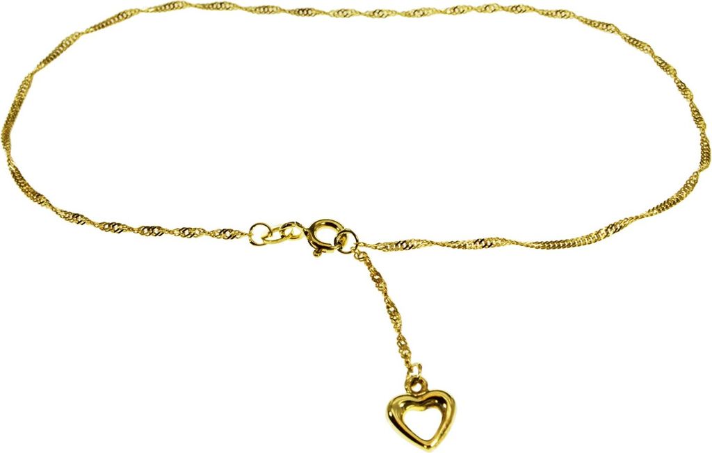 Schmuckador Fußkettchen Fusskettchen - Singapurkette - 25cm - 333 Gelbgold mit Herzchen