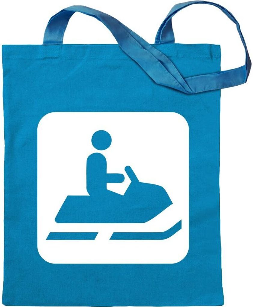 Kiwistar - Baumwolltasche - hellblau - Schneemobil Raupen Piktogramme - Tragetasche Stoffbeutel Umhängetasche Langer Henkel