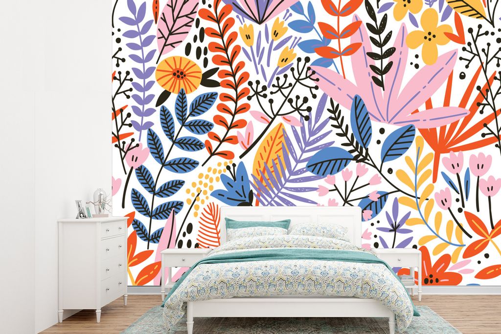 MuchoWow Fototapete für Wohnzimmer oder Schlafzimmer Wandtapete Vinyl Motivtapete Sommer - Blätter - Pflanzen - 385x280 cm - Wallpaper