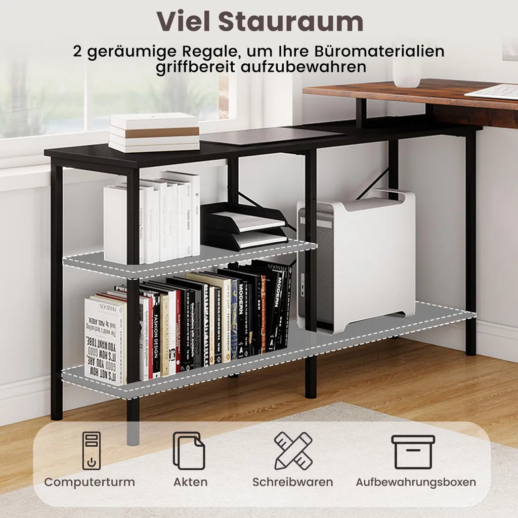 Bureau d'angle compact gain de place avec étagères pour studio et chambre