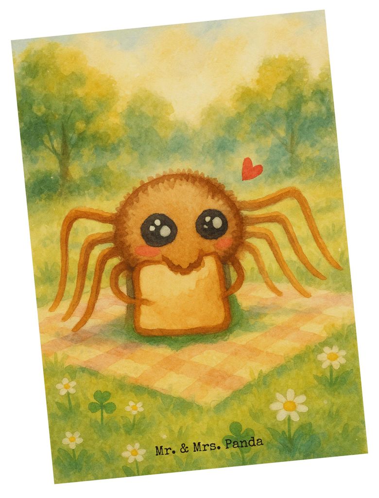 Mr. & Mrs. Panda Postkarte Spinne Agathe Sandwich Design - Weiß - Geschenk, Ansichtskarten, Hungrig, Ansichtskarte, Alles Wird gut, einzelkarte, P...