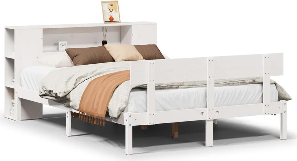 vidaXL Massivholzbett mit Regal ohne Matratze Weiß 120x200 cm Kiefer