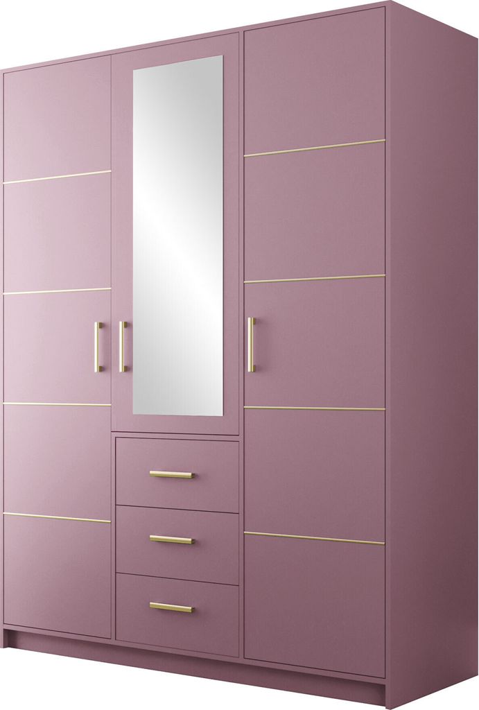 MIRJAN24 Kleiderschrank Bali D3 II, Drehtürenschrank, Garderobe mit Drehtüren, Spiegel und Schubladen, Schlafzimmer (Farbe: Weiß)