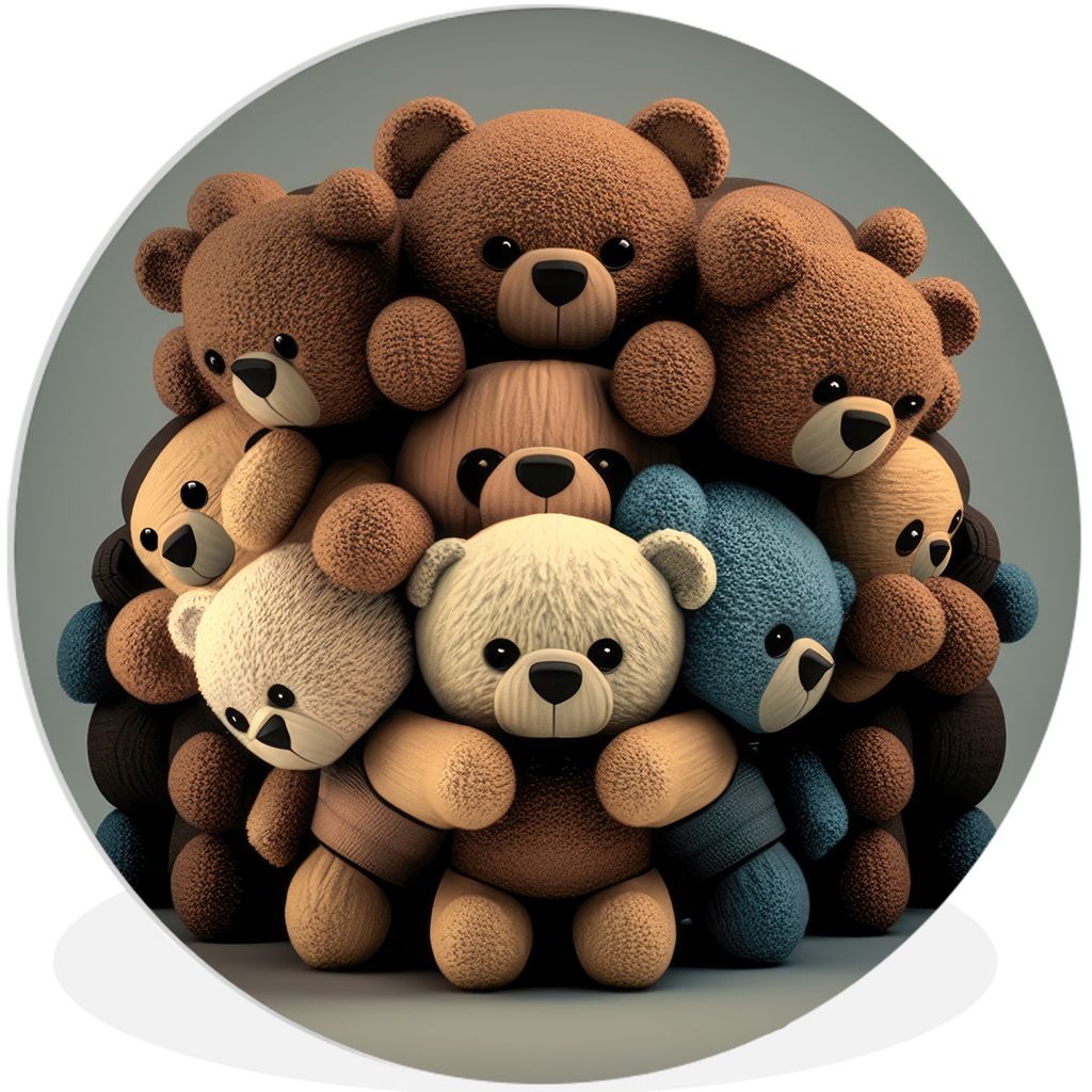 MuchoWow Rundes Wandbild - Runde Bilder Teddybär - Teddy - Braun - Design - Jungen - Mädchen Ø 30 cm Kreis Wanddekoration Kunststoff - Wandkre...