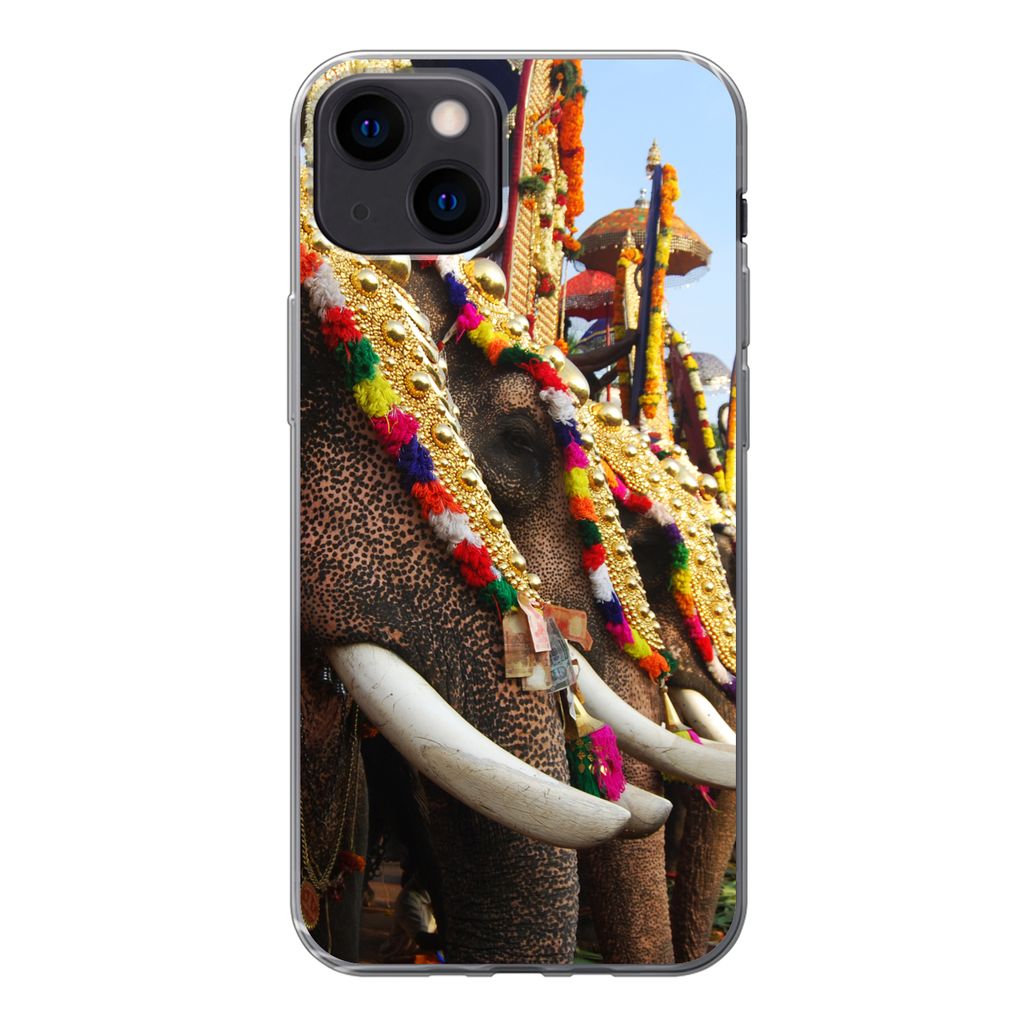 MuchoWow Handyhülle Schutzhülle Hülle für iPhone 13 Elefant - Parade - Tiere Silikon Softcase Handy Hülle - Karteninhaber