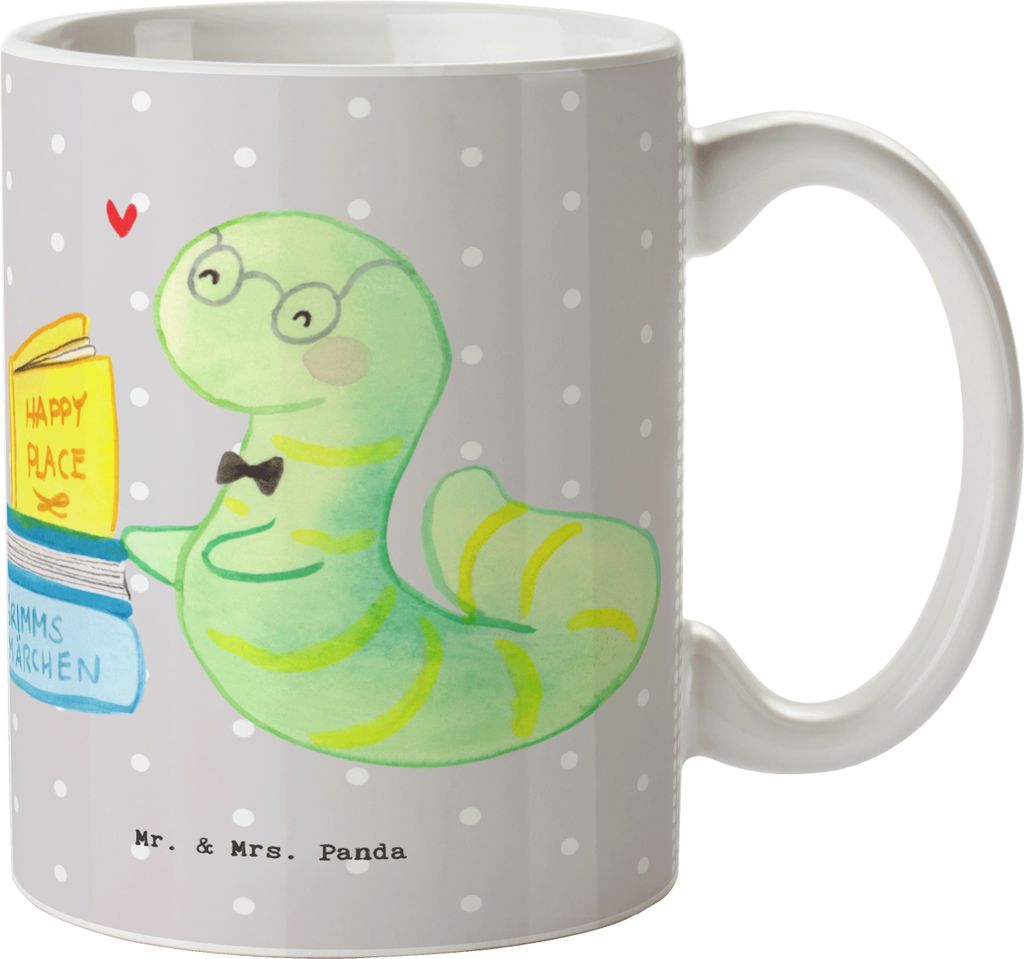 Mr. & Mrs. Panda Becher Buchhändler Herz - Grau Pastell - Geschenk, Schlau, Kaffeetasse, Tasse, Teetasse, Lernen, lesen, Buchhandlung, Leseratte, ...