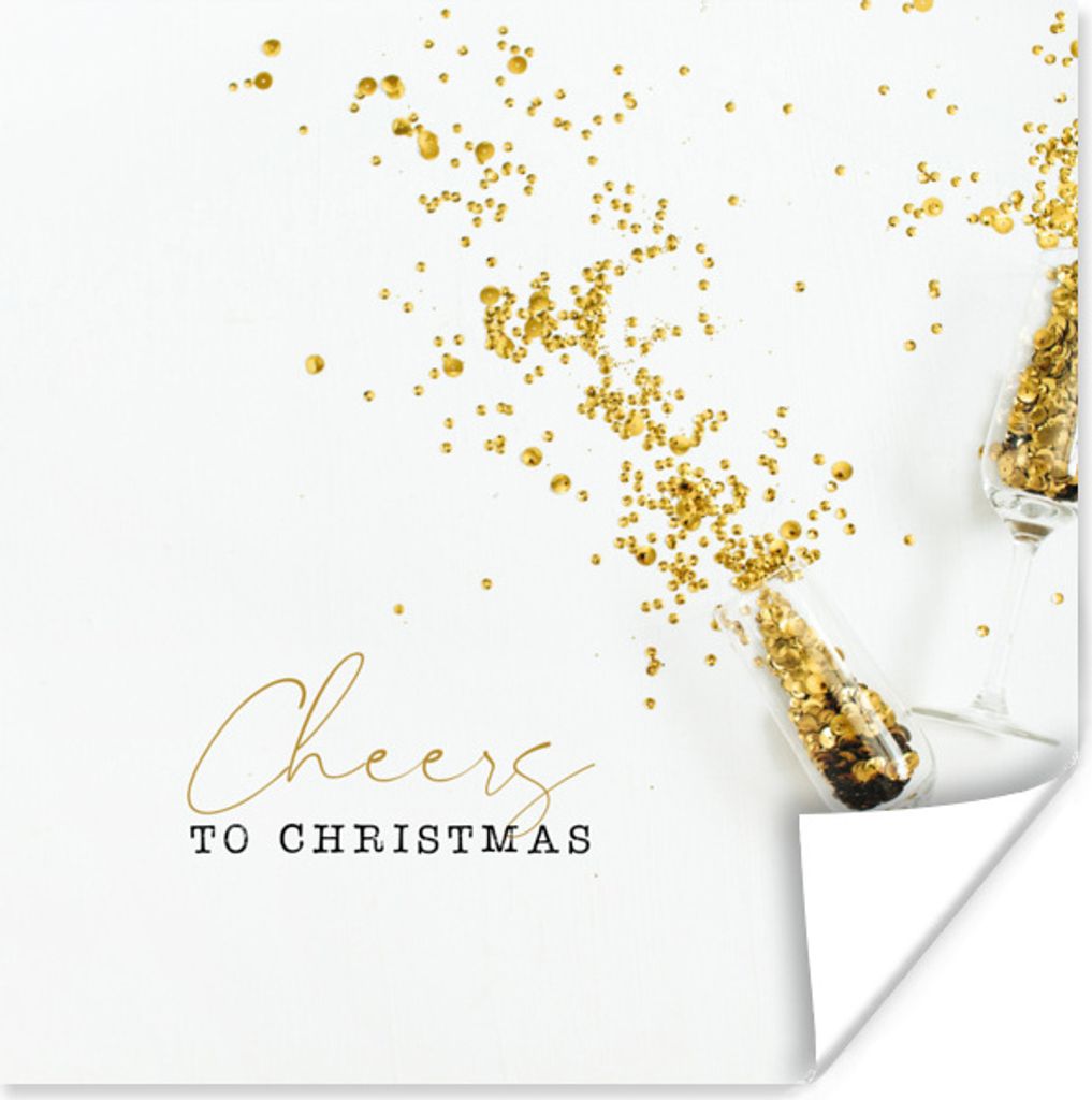 MuchoWow Poster Winter - Weihnachten - Gold 50x50 cm - Wohnzimmerdekoration