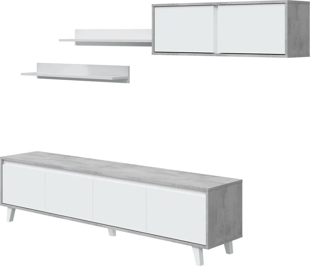 Gain de Place : Mur d'Étagères Kaya Gris Béton 5 Tablettes Anti-Encombrement