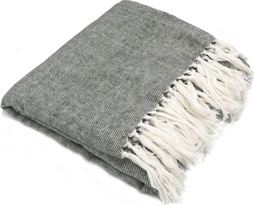 Sizo handgefertigte Plaid Madras 130 x 170 cm - Grau