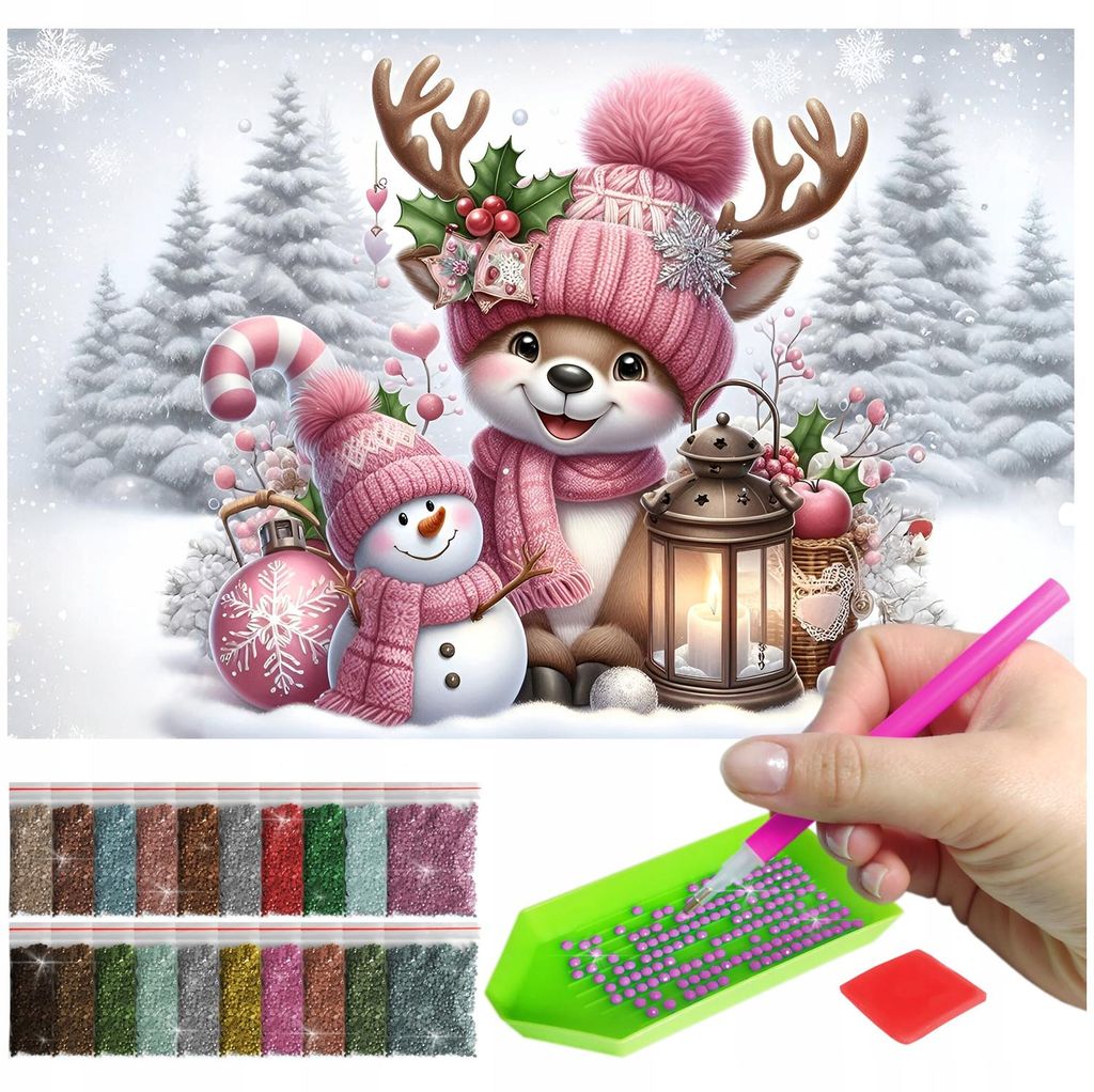 ARTULIO - Diamond Painting Set - Winterliches Rentier mit Schneemann - 60 × 40 cm - Groß XXL - Crystal Art, Home Wand Deko