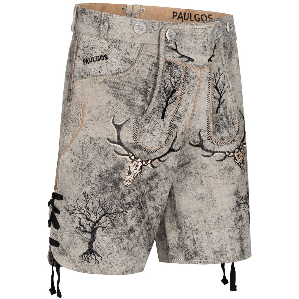 PAULGOS Herren Trachten Lederhose Kurz - HK6 ANTIK - Echtes Produktbild 