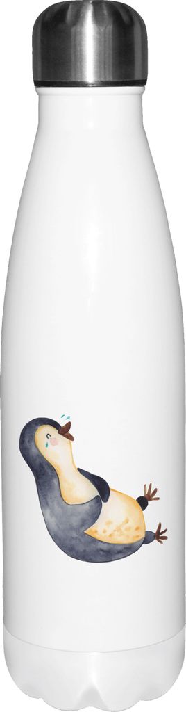 Mr. & Mrs. Panda Trinkflasche Pinguin Lachen - Weiß - Geschenk, Haha, flasche aus edelstahl, Fröhlich, Optimismus, Thermosflasche, Thermos, Freud...