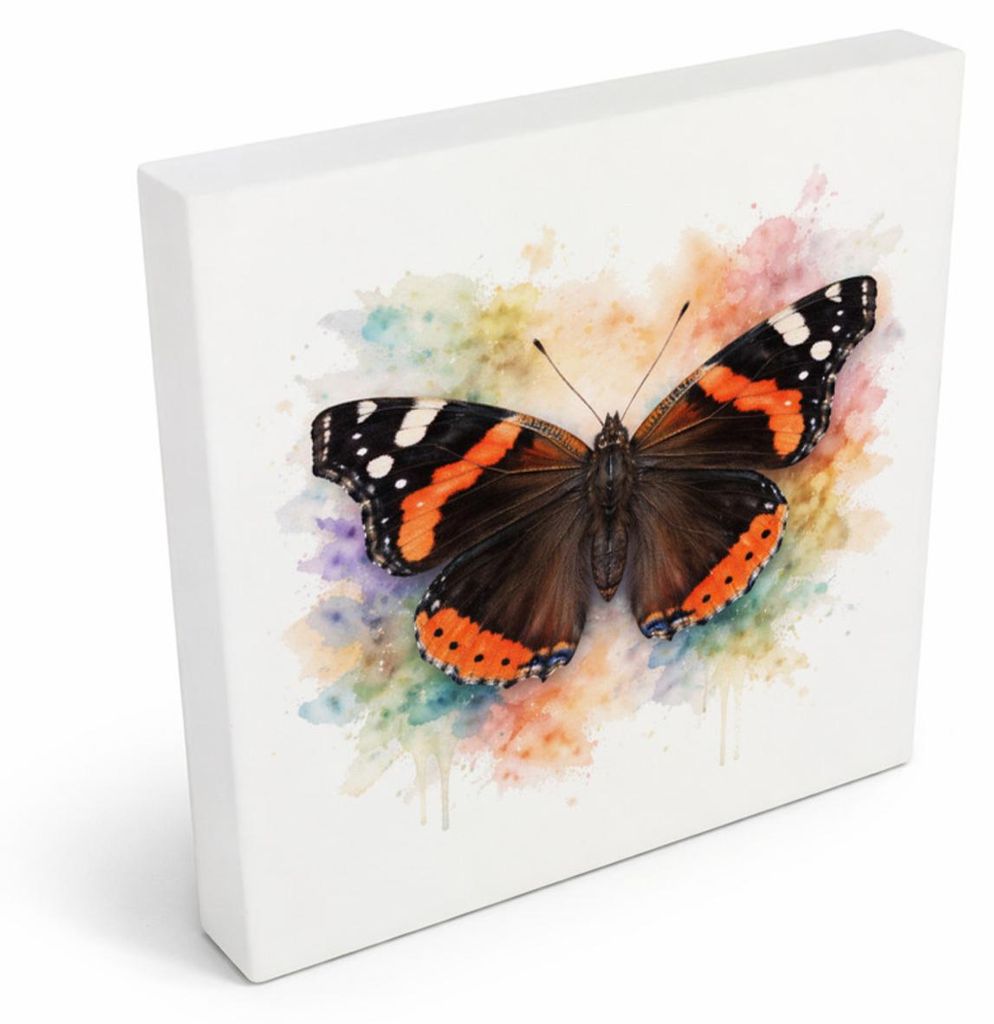 Schmetterlingszauber Admiral Holzbild in 10x10 cm zum Stellen oder Aufhängen