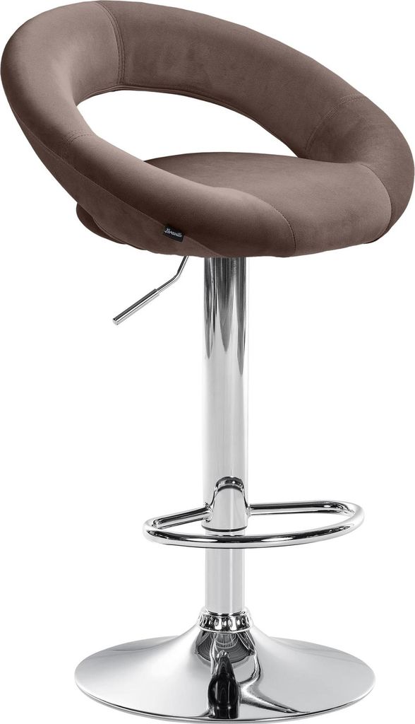 Barhocker MEKIM - Samt Braun 53x47x80 cm Silber | Barstuhl Höhenverstellbar Mit Lehne Drehbar Tresenhocker Tresenstuhl Kneipenhocker Kneipenstuhl