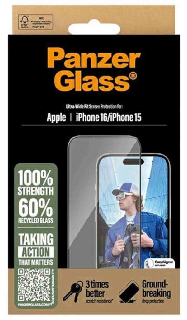 PanzerGlass Ultra-Wide Fit Anti-Bacterial Screenprotector Productafbeelding 