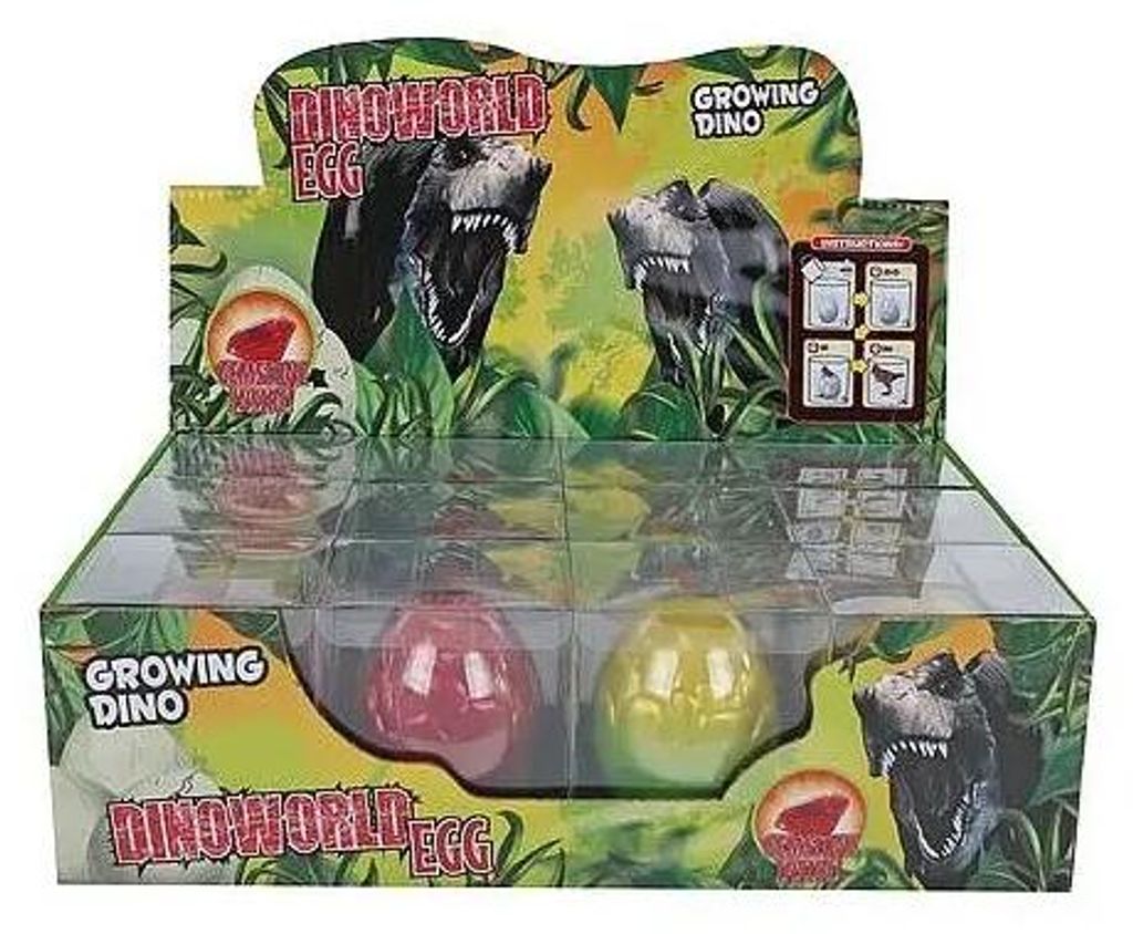 Jajo, das einen wachsenden Dinosaurier (8 cm) mit einem Produktbild 