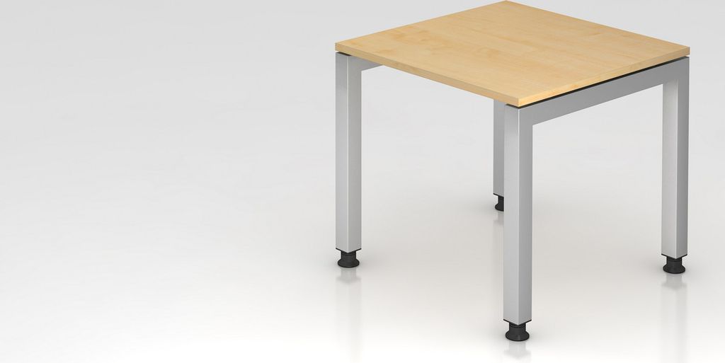 Schreibtisch Pejo | Ahorn | Silber Gestell | BxT 80x80cm | Arbeitshöhe 68-76cm | stufenlos höheneinstellbar | 4-Fuß-Gestell eckig | Rechteckform...