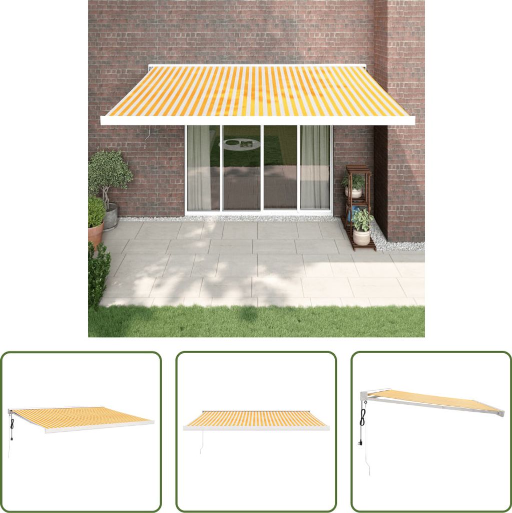The Living Store Markise Einziehbar Gelb und Weiß 4x3 m Stoff und Aluminium