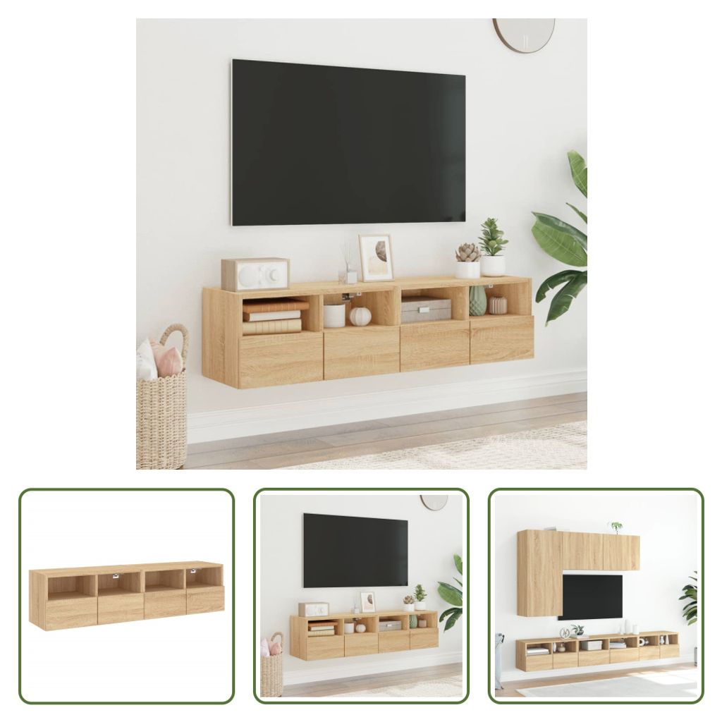 The Living Store TV-Wandschränke 2 Stk. Sonoma-Eiche 60x30x30 cm Holzwerkstoff