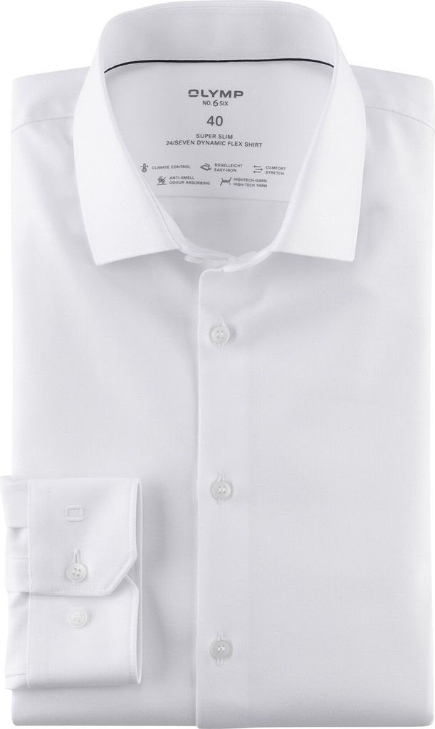 Olymp Hemd extra slim fit weiß einfarbig Baumwolle