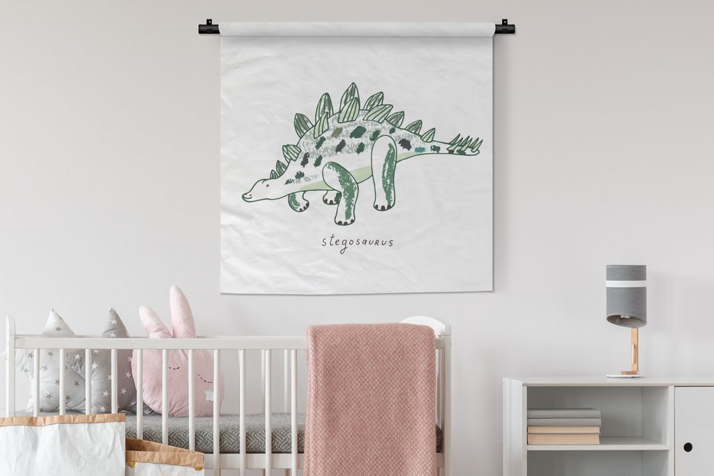 MuchoWow Wandteppich Wandbehang Kinderzimmer - Stegosaurus - Dinosaurier - Junge - Mädchen - Kinder 90x90 cm Tapisserie Dekoration Wandtuch - Wa...