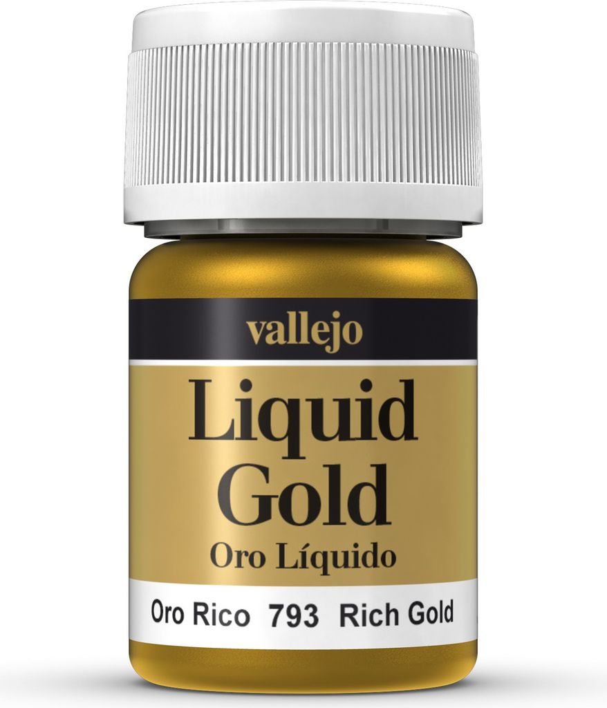A bottle of Vallejo Liquid Gold paint.