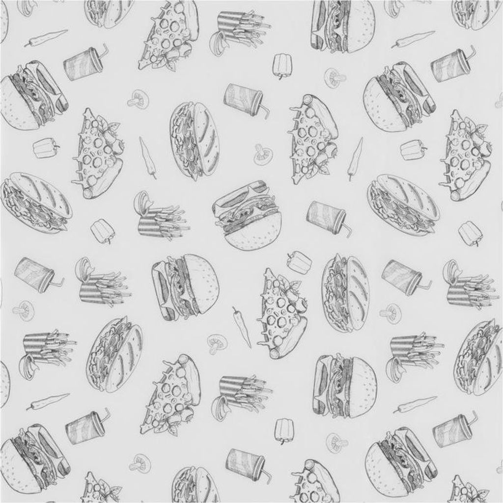 Einschlagpapier, fettdicht, HENDI, Fastfood-Muster, 500 Stk., 305x305mm