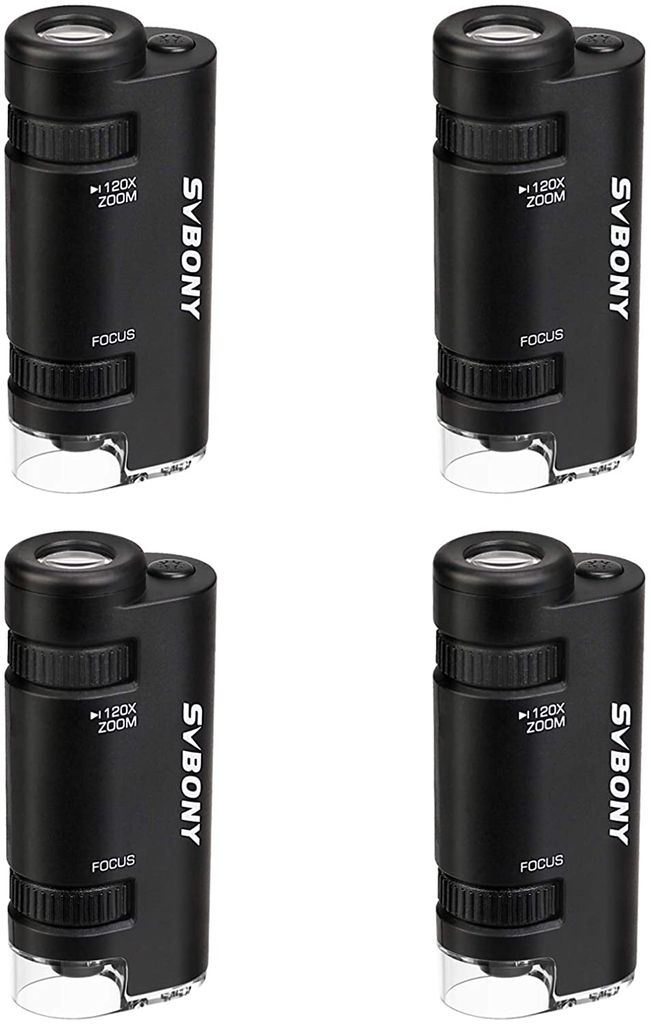 Svbony SV603 Taschenmikroskop, 4 STK Mikroskop, 60x -120x Schmucklupe, Insektenbeobachtungsspiegel im Freien, Kindermikroskop, tragbares Mikroskop