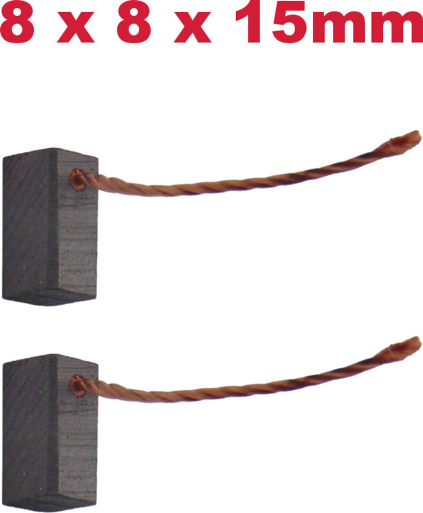 2x Trade-Shop Motorkohlen Kohlebürsten Schleifkohlen Kohlestifte 8x8x15mm Kabellänge 40mm für viele KFZ PKW Motoren Antriebe Elektrowerkzeuge 12...