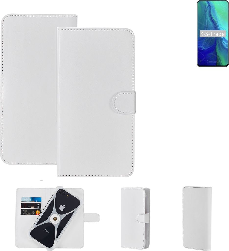 K-S-Trade Handy Hülle Schutz Hülle kompatibel mit Oppo Reno2 5G Cover Case Bookstyle Bumper weiß 1x