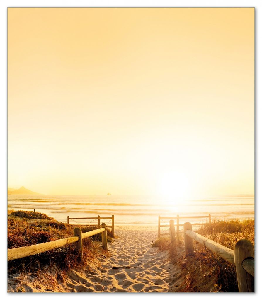 Wallario Herdabdeckplatte aus Glas, Größe 52 x 60 cm 1-teilig, Motiv Strand in Südafrika II - Himmel in orange