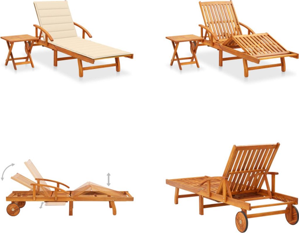 vidaXL Sonnenliege mit Tisch und Auflage Akazie Massivholz - Sonnenliege Mit Tisch - Sonnenliegen Mit Tischen - Holz-Sonnenliege Mit Tisch - Holz-S...