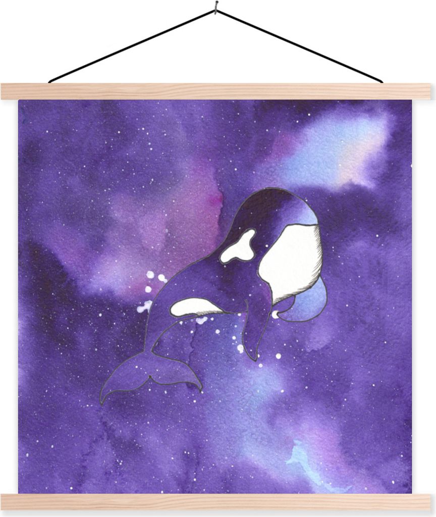 MuchoWow Textilposter Orca - Farbe - Meer - Lila 60x60 cm mit holzfarbenen Rahmen - Wanddekoration