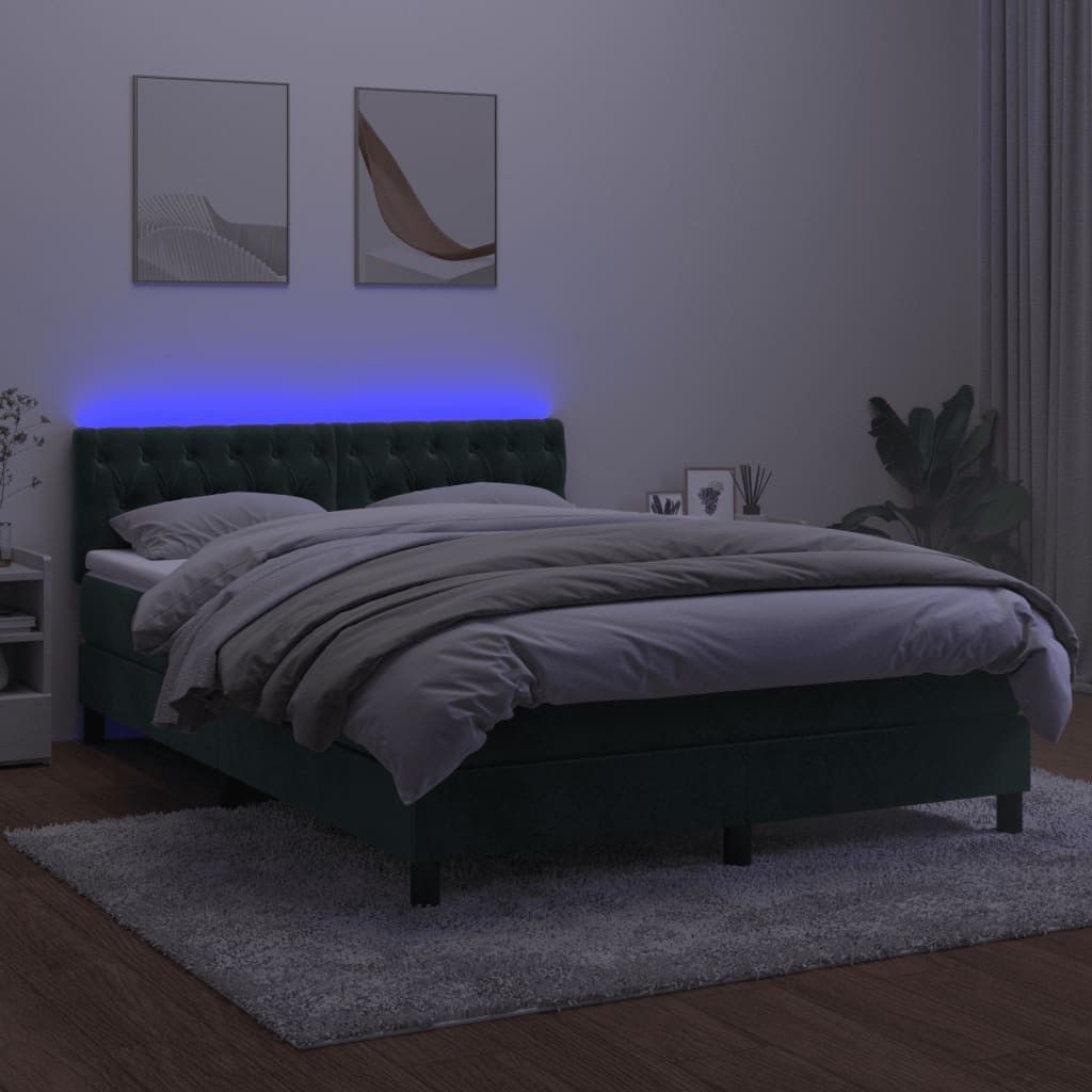Maison Exclusive - Boxspringbett mit Matratze & LED Dunkelgrün 140x200 cm Samt