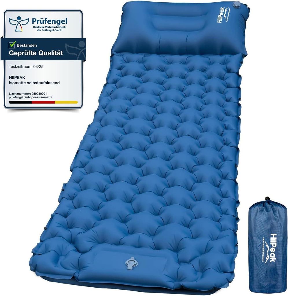 Hiipeak selbstsinflierende Hochcamping-Luftmatratze integriertes Kissen, Außenmatte, schlafende kleine Packung Fußpumpe, Zelle aufblasbar