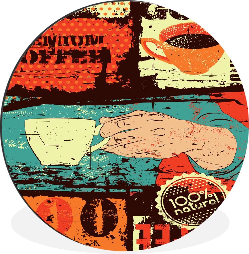 MuchoWow Aluminium Wandkreis Kaffee - Collage - Vintage Ø 60 cm Wanddeko Modern Wohnzimmer - Wand Kreis - Wandbild - Schlafzimmer - Aluminium Bi...