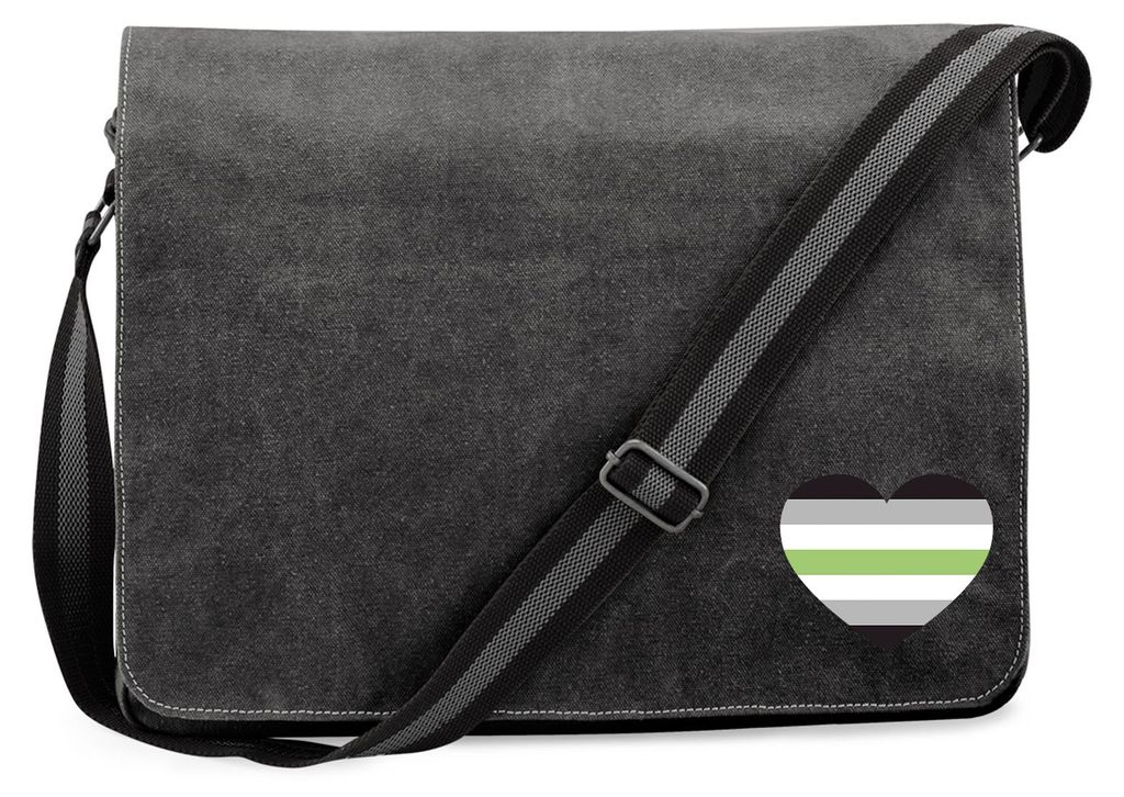 Huuraa Umhängetasche Agender Pride Flagge LGBTQ Herz 14 Liter Black Canvas Laptoptasche Geschenkidee